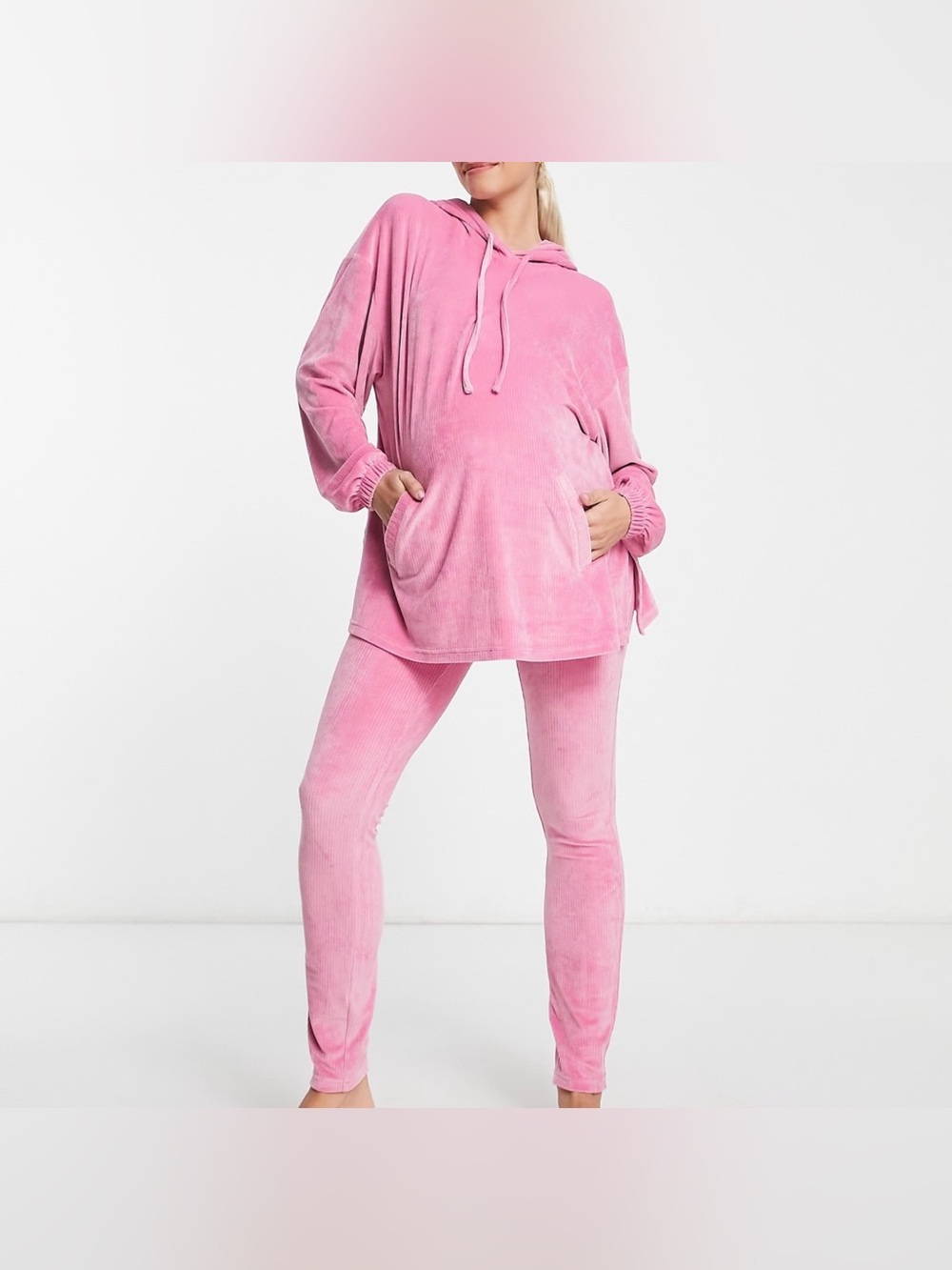 ASOS DESIGN Maternity lounge velour hoodie & leggings set in pink - US size 10